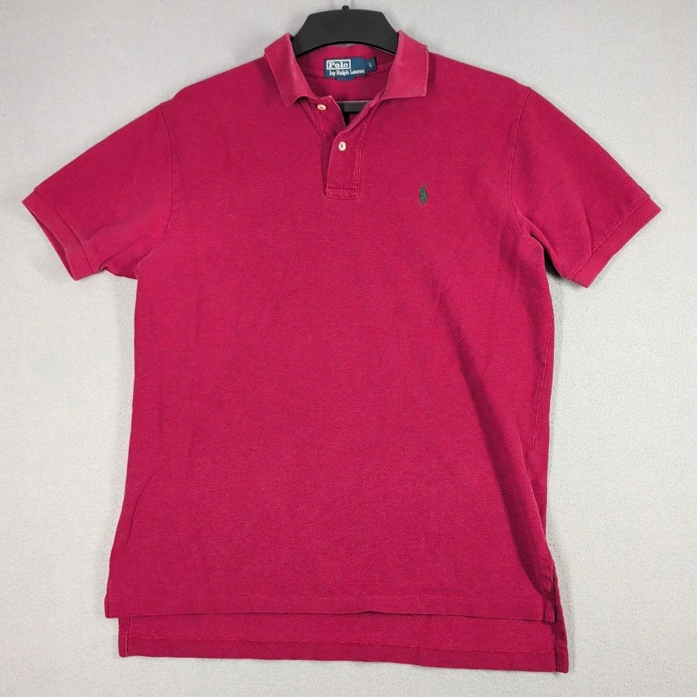 Polo Ralph Lauren Polo Shirt Mens L Red Pique Short Sleeve Green Pony Logo
